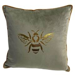 Poduszka welurowa kwadratowa miętowa ze złotą pszczołą