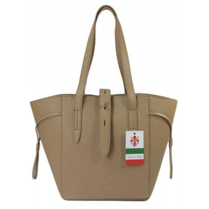 Pakowna włoska torebka skórzana na ramię mieści A4 ,Vera Pelle , Beżowa  BKL25T