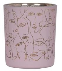 Świecznik szklany różowy w twarze mały