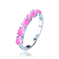 MINET Pierścien srebrny z różowymi opalami wielkość 12