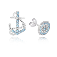 MINET Letnie srebrne kolczyki STER i KOTWICA z niebieskimi cyrkoniami