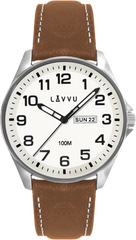 LAVVU Zegarek ze stali nierdzewnej ​ BERGEN White / Top Grain Leather ze świecącą tarczą