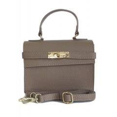 Włoska zgrabna skórzana listonoszka Vera Pelle kuferek,kufereczek Beżowa VPK321T