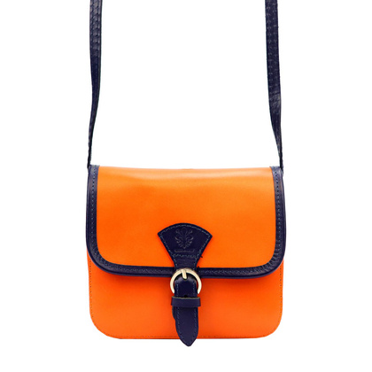 Torebka damska skórzana KEMER 112 pomarańczowy + granat