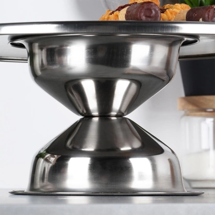Patera stalowa na nóżce tortownica taca na tort ciasto 33 cm