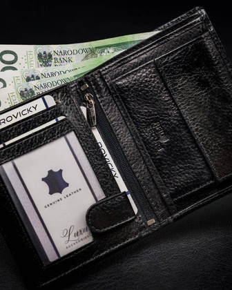 Skórzany portfel męski z RFID Rovicky Czarny