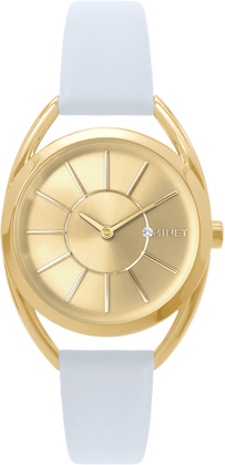 MINET Złoty damski zegarek ICON GOLD z białym skórzanym paskiem