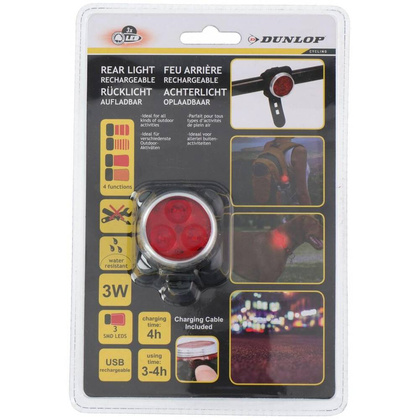 Tylne światło rowerowe 3 LED SMD DUNLOP z ładowaniem USB