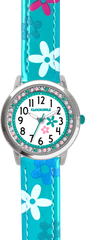 CLOCKODILE Turkusowy zegarek dla dziewczynek z kamieniami i kwiatami
