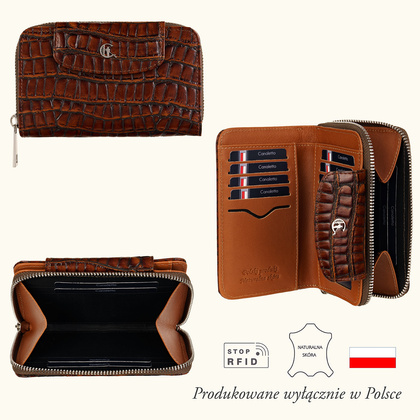 Damski portfel skórzany Canaletto – brązowy croco z RFID | Elegancja i bezpieczeństwo PD1445s299 RFID