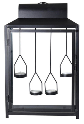 Latarnia metalowa czarna matowa z 4 wiszącymi świecznikami