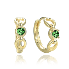 MINET Eleganckie pozłacane kolczyki srebrne z zielonymi cyrkoniami