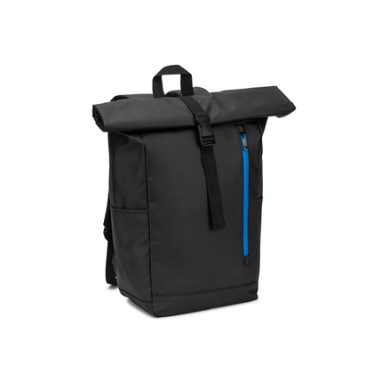OSASCO BPACK. Plecak typu roll top z zamkiem błyskawicznym, który umożliwia zwinięcie górnej części w celu dopasowania do objętości plecaka, wykonany z poliestru 600D z recyklingu