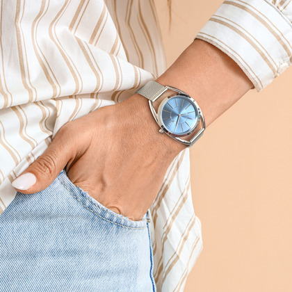 MINET Srebrny zegarek damski ICON BLUE MESH
