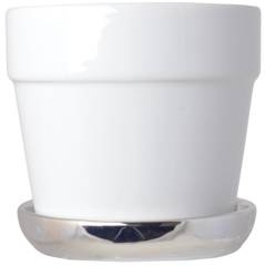 Doniczka ceramiczna biała ze srebrną podstawką mała