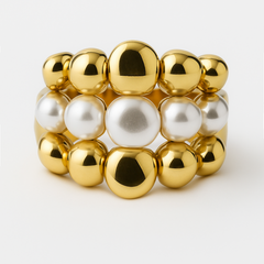 Pierścionek stal chirurgiczna platerowana złotem regulowany PERŁY KULKI PST945
