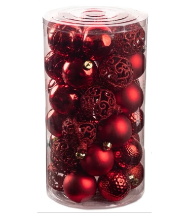 Bombki choinkowe komplet 37 szt. nietłukących plastikowych bombek - Czerwony