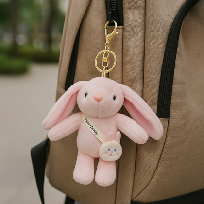 Brelok do kluczy puchaty KRÓLIK, pluszowy różowy BRL368R