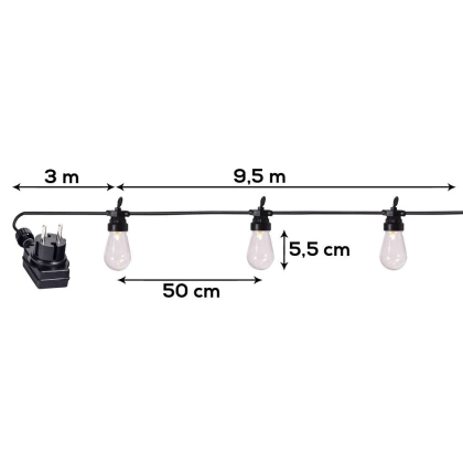 Lampki ogrodowe girlanda 20 żarówek LED zewnętrzna wewnętrzna 12,5 m