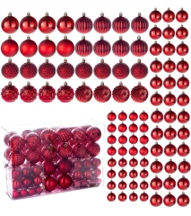 Bombki choinkowe komplet 100 szt. nietłukących plastikowych bombek - Czerwony