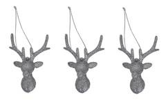 Kpl. 3 zawieszek głowa renifera srebrna