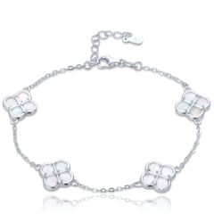 MINET Srebrna bransoletka koniczyna z białą masą perłową