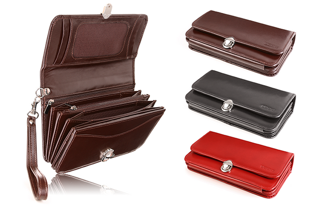 Portfel skórzany damski z rączką KEMER VOOC PPD1 Brązowy