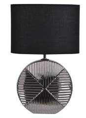 Lampa ceramiczna srebrna z czarnym abażurem okrągła