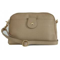 Włoska skórzana listonoszka ,dwie komory złote okucia Vera Pelle  Beżowa VPG38T