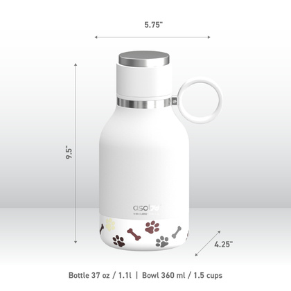 ASOBU Butelka termiczna STAINLESS z miską dla psa biała, 975ml