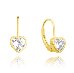 MINET Pozłacane dziecięce srebrne kolczyki SERCE z białymi cyrkoniami