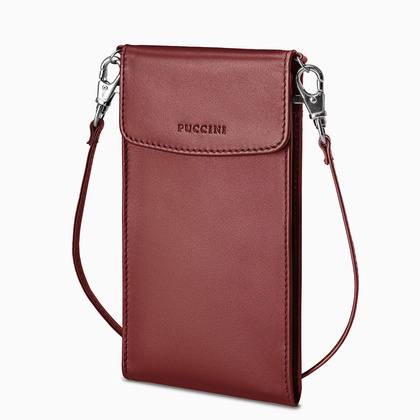 Torebka na telefon skórzana PUCCINI VULCANO VC92525 3B Bordowa