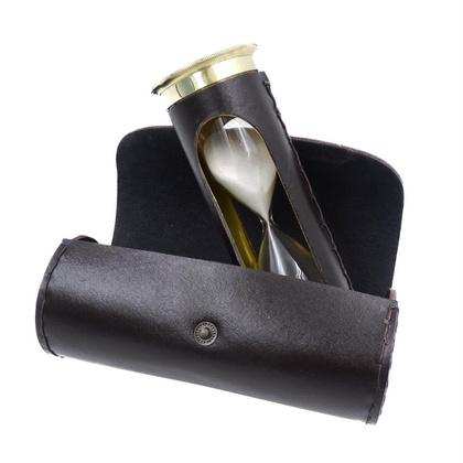 Klepsydra 5 min. Z zegarem światowym i kalendarzem wieczystym w etui skórzanym STPL133/6