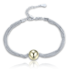 MINET Elegancka dwukolorowa srebrna bransoletka z trzema łańcuszkami i kulką
