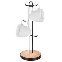 Stojak na kubki filiżanki metalowy wieszak kuchenny na 6 kubków czarny 15,5x40 cm RADKA