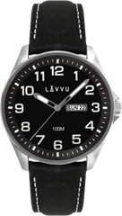 LAVVU Zegarek ze stali nierdzewnej ​ BERGEN Black / Top Grain Leather ze świecącymi cyframi