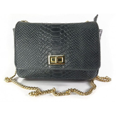 Włoska listonoszka, złote okucia ,skórka tłoczona motyw wężowy szara  LP193G