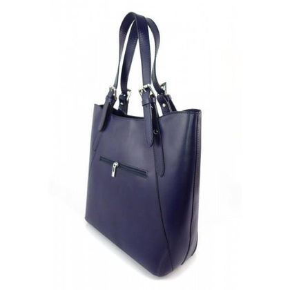 Włoska torebka skórzana na ramię ,Vera Pelle A4,shopper bag Granatowa  V77BS