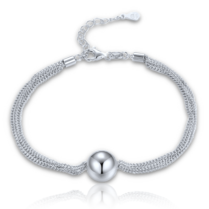 MINET Elegancka srebrna bransoletka z trzema łańcuszkami i kulką