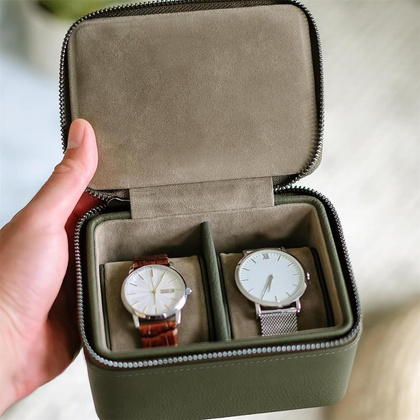 Pudełko na zegarki podróżne Stackers Pebble oliwkowe dwukomorowe