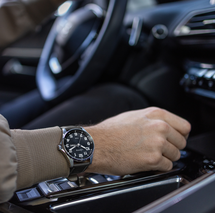 LAVVU Zegarek ze stali nierdzewnej ​ BERGEN Black / Top Grain Leather ze świecącymi cyframi