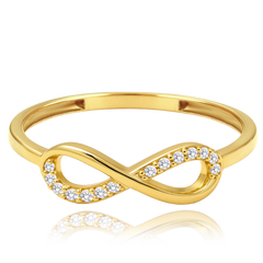 MINET Elegancki złoty pierścionek nieskończoność z białymi cyrkoniami Au 585/1000 rozm. 13  - 0,90g