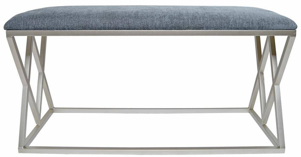 Ławeczka metalowa z welurowym siedziskiem szara ze srebrnymi nogami