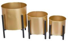 Kpl. 3 kwietników metalowych złotych na czarnym stelażu