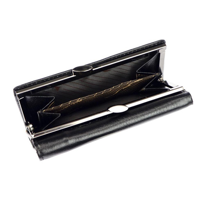 Średniej wielkości skórzany portfel damski, czarny