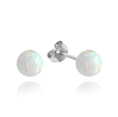 MINET Srebrne kolczyki KULKI z białymi opalami 6mm