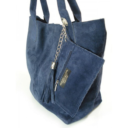 ZAMSZ NATURALNY WŁOSKA TORBA XL A4  SHOPPER BAG  SKÓRZANA GRANATOWA  W567BS