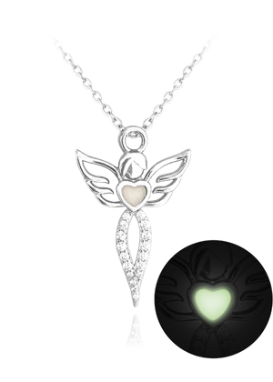 MINET Świecący srebrny naszyjnik ANIOŁ