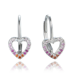 MINET Kolczyki srebrne serca z cyrkoniami w odcieniach czerwieni