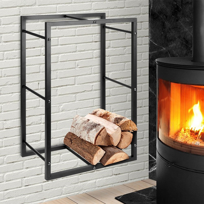 Stojak na drewno kominkowe metalowy czarny 45x28x70 cm